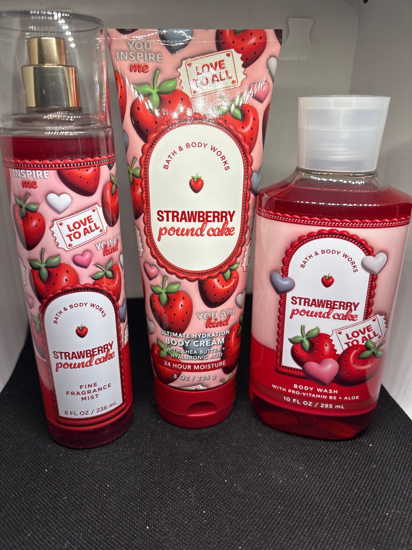 Bath & Body Works Strawberry Pound Cake Body Wash,  Mist & Cream