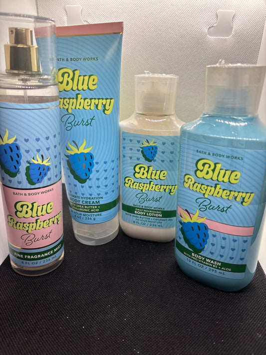 Bath & Body Works Blue Raspberry Burst 4pc Set- Cream, Mist, Lotion, Body Wash