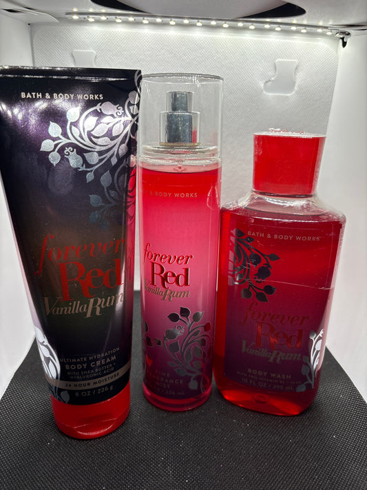 Bath & Body Works FOREVER RED VANILLA RUM Fragrance Mist Body Wash & Body Cream