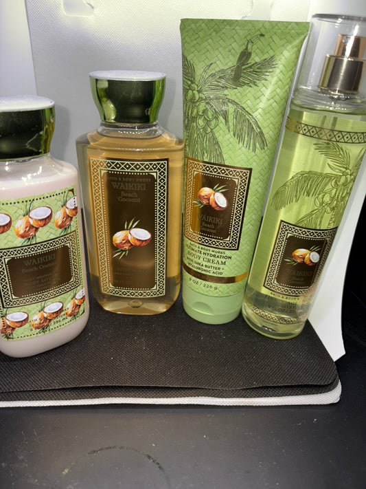 Bath & Body Works Waikiki Beach Coconut Body Mist,Shower, Lotion, Cream 4 Lot
