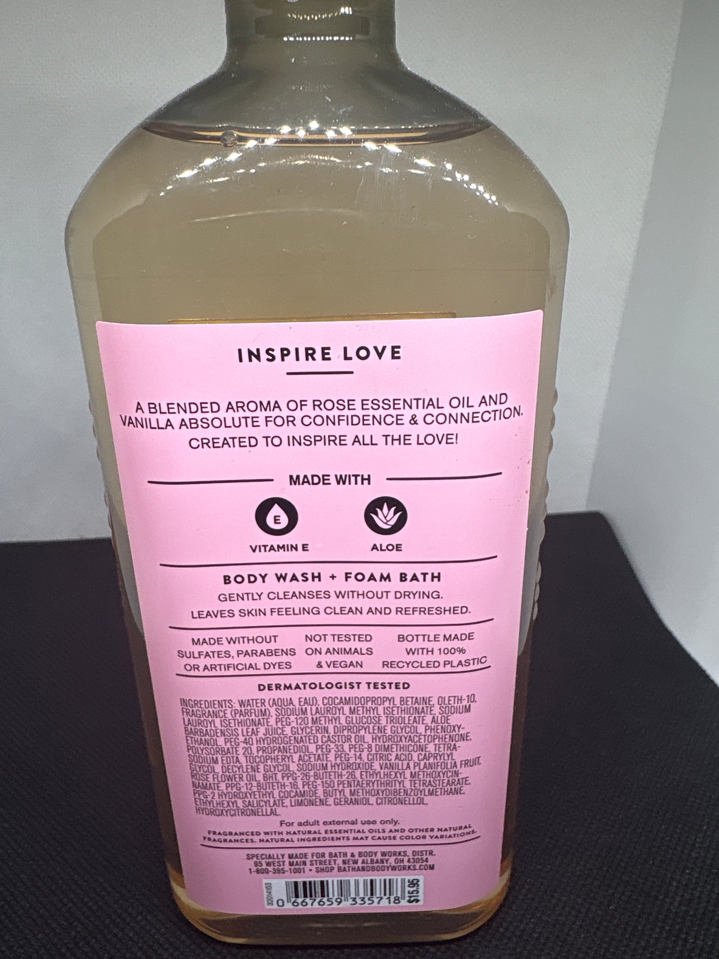 Bath & Body Works INSPIRE LOVE: ROSE & VANILLA Body Wash & Foam Bath 10 fl oz