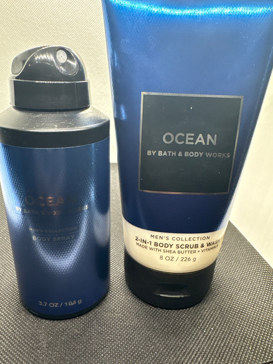 Combo Bath & Body Works OCEAN for Men Body Scrub Wash And Body Spray Set