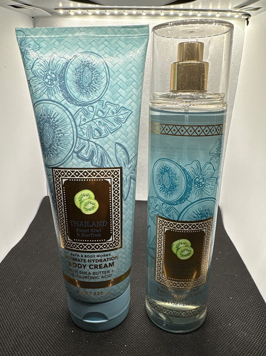 2 Pc Bath & Body Works Thailand Sweet Kiwi & Starfruit Mist Spray & Body Cream