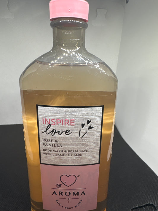 Bath & Body Works INSPIRE LOVE: ROSE & VANILLA Body Wash & Foam Bath 10 fl oz